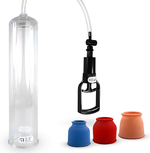 LeLuv Vacuum Pump Easyop Tgrip 25 Inch x 12 Inch Cylinder Male Enhancement Bundle with 3 Silicone Sleeves