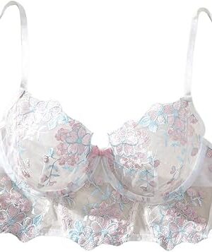 Women's Floral Embroidery Underwire Bralette Mesh See Through Lingerie Bra Push Up Sexy Bras