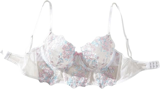 Women's Floral Embroidery Underwire Bralette Mesh See Through Lingerie Bra Push Up Sexy Bras