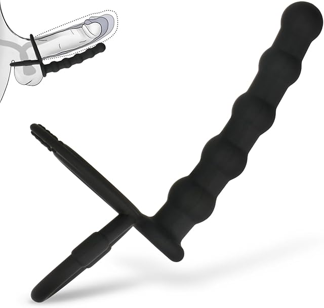 Anal Bead Dual Stimulation with Penis Ring Cock Rings, 5 Silicone Beads Anal Plug Dildos Sex Toy for G-spot Anus Prostage Training Couples Adult Sexual Wellness