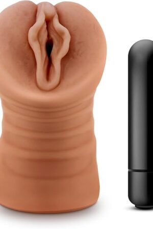 Blush Novelties M for Men by - Ultra Soft Realistic Vagina Masturbator Stroker - Single Speed Vibrating Bullet Included - Open Ended, Ribbed & Tight, Engulfs Your Penis - Pocket Sized Male Sex Toy