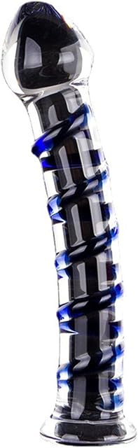 Glass Pleasure Wand, Crystal Dildo Penis with Raised Swirl Texture Mushroom Tip Adult Sex Toy, Anal Butt Plug for G-spot Stimulation