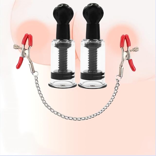 ERUN Nipple Sucker and Nipple Clamps Set Breast Sucking Cup Vacuum Pump Non-Piercing Adjustable Nipple Clips for Men Women Sex Toys (red)