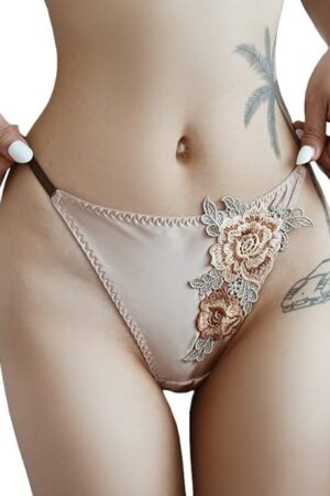 G String Seamless Thong for Women Sexy Floral Embroidered Panties with Adjustable Strap