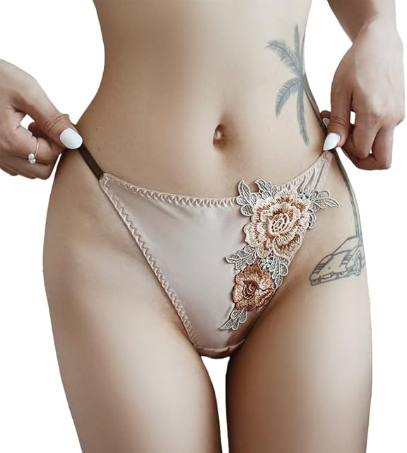 G String Seamless Thong for Women Sexy Floral Embroidered Panties with Adjustable Strap