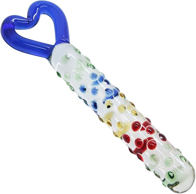 Glass Dildo with Raised Bumps & Heart Handle - Intense Erotic Sensations - Temperature Play - Hypoallergenic & Easy to Clean - G-Spot Stimulation - Quick Squirting Orgasms
