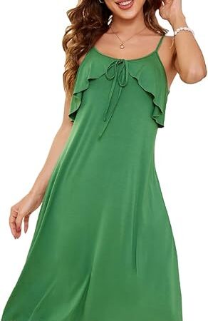 Women's Sexy Nightgown Spaghetti Strap Lingerie Nightdress Full Slip Ruffle Cami Slip Chemise Soft Sleepwear