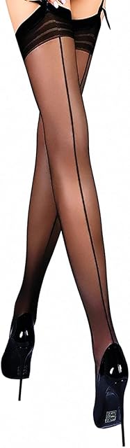 Women's Seamed Thigh High Stockings | Sheer Pantyhose for Garter Belt | Back Seam Silky Nylons