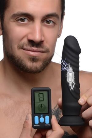 Electroshock Black Dildo 8 Inch Realistic BBC Vibrating Gspot Sex Toy for Women, Penis Vibrator Electric Shock Sextoy Clit Stimulator E-stim Dido [Made in USA]