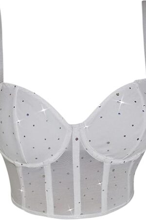 Women Sexy Vest Top Sequins Crop Top Deep V Bra Backless Tank Top for Night Club Party Rave Outfits Purple L