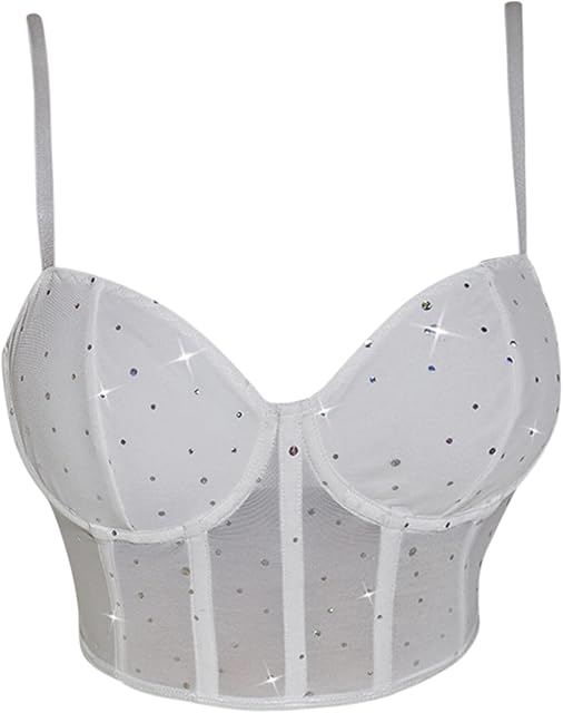 Women Sexy Vest Top Sequins Crop Top Deep V Bra Backless Tank Top for Night Club Party Rave Outfits Purple L