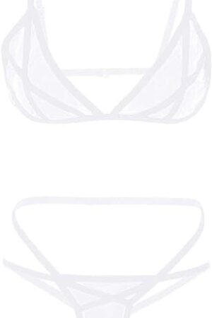 Women's Sexy Sheer Mesh Lingerie Set See Through Bralette with G-String Briefs