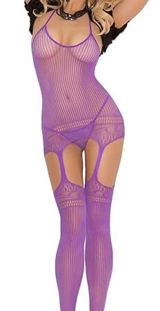 Women's Halter Neck Suspender Bodystocking with Open Crotch Plus Size