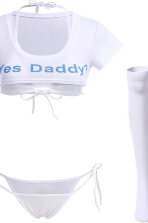 Women Kawaii Anime Lingerie Set Halter Strap Micro Bra Tiny Panty Garter Belt Striped Stockings 4Pcs Underwear Outfit
