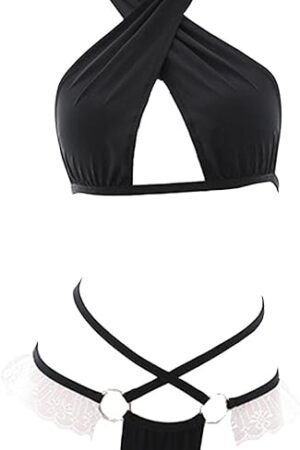 Womens Sexy Anime Cosplay Lingerie Lolita Cute Micro Bikini Set Kawaii Bra and Panty (Maid Square)