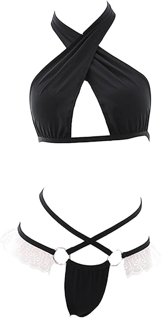 Womens Sexy Anime Cosplay Lingerie Lolita Cute Micro Bikini Set Kawaii Bra and Panty (Maid Square)
