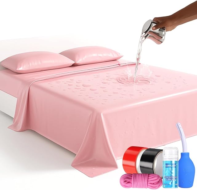 BDSM Sex Furniture for Bedroom Waterproof Adult Bed Sheets Kit, 2 Rolls Electrostatic Tape, Bondage Rope, Lube, Enema Anal Douches, Men Women Sex Toys Couples Massage Table King Size Sex mat