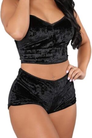 Women Sexy Strappy Babydoll Lingerie Satin Pajama Set Camisole with Shorts 2 Piece Sleepwear