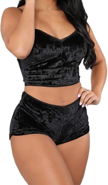 Women Sexy Strappy Babydoll Lingerie Satin Pajama Set Camisole with Shorts 2 Piece Sleepwear