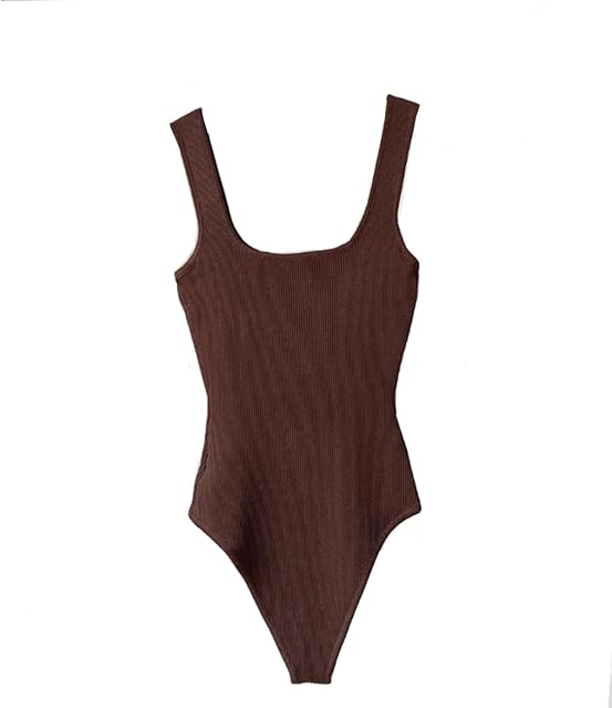 Women Ribbed Sexy Bodysuit Sleeveless Square Neck Padded Tank Top Tops Bodysuit
