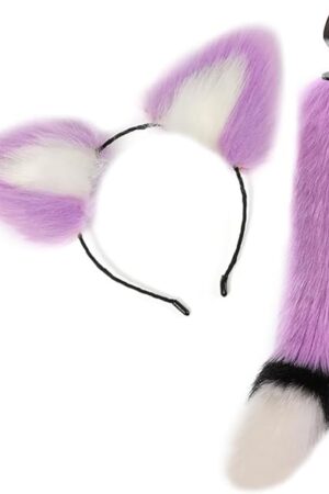 Butt Plug Fox Tail,Purple/White/Black Colour 2Pcs/Set Sex Fox Tail Anales Plug Toys Butt Plugs with Cat Ears Headband Anal Sex Toys-2.8cm Anal Plugs