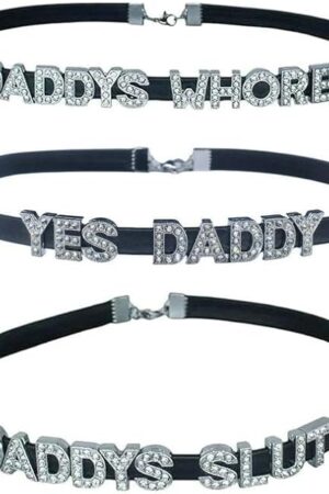 3 PCS Daddy's Sexy Lingerie Collar Chokers Necklace For Women,DDLG Cosplay Collars For Couple Princess Hotwife,Black Punk Goth Choker Dad Play Game Accessories Brat Fashion Jewelry