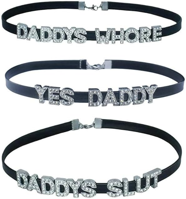 3 PCS Daddy's Sexy Lingerie Collar Chokers Necklace For Women,DDLG Cosplay Collars For Couple Princess Hotwife,Black Punk Goth Choker Dad Play Game Accessories Brat Fashion Jewelry