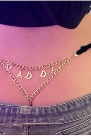 Gold Letters Pendant Waist Chain Bikini Thong Panties Summer Beach Festival Rave G String Hip Body Jewelry for Women