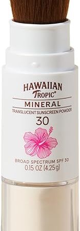 Hawaiian Tropic Mineral Powder Sunscreen Brush SPF 30 | Beach Essentials, Zinc Oxide Mineral Sunscreen Powder SPF, Face Sunblock Travel Size, Brush On Sun Screen Protector for Face and Body, 015oz