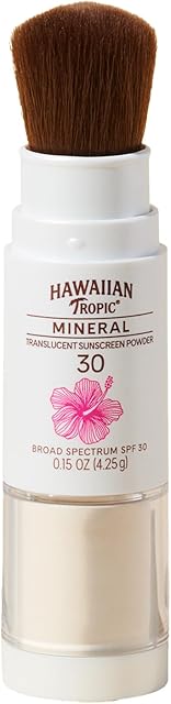 Hawaiian Tropic Mineral Powder Sunscreen Brush SPF 30 | Beach Essentials, Zinc Oxide Mineral Sunscreen Powder SPF, Face Sunblock Travel Size, Brush On Sun Screen Protector for Face and Body, 015oz