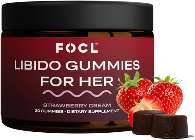 FOCL Female Libido Booster for Women - Boost Desire, Arousal, Energy, Helps Promote Hormone Balance - Horny Goat Weed, Fenugreek & Green Tea (30 Gummies Strawberry Cream)