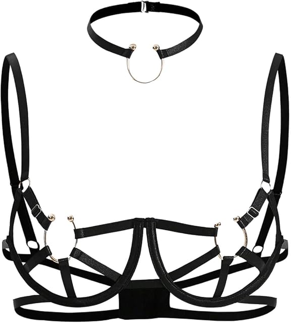 Women's Ring Linked Cut Out Bra Adjustable Spaghetti Strap Bras Lingerie