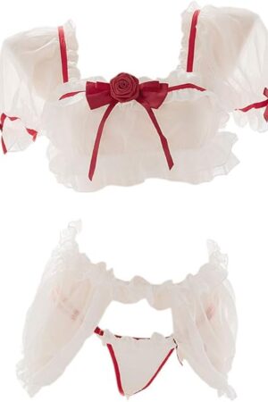 Women Sexy Lingerie Kawaii Mesh Bra and Panty Set Cosplay Costumes See Through Exotic Nightie