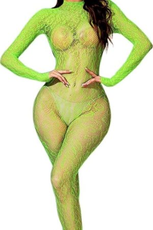 Women Sexy Fishnet Bodysuit, Lace Leopard Jumpsuit Full Body Stockings Mesh Lingerie, One Piece Party Festival Rave Outfits