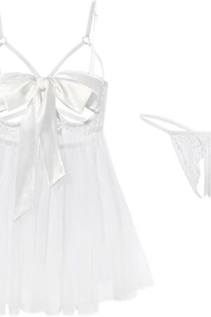 Babydoll Style Lingerie for Women Lace Open Bow Sleepwear Outfits