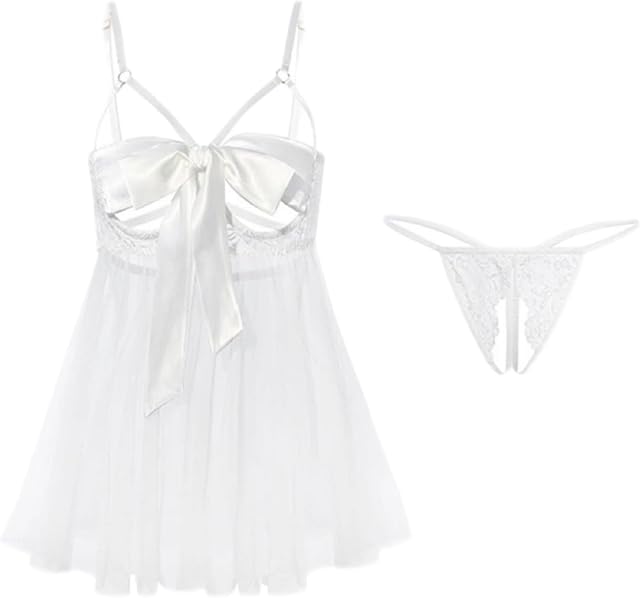 Babydoll Style Lingerie for Women Lace Open Bow Sleepwear Outfits