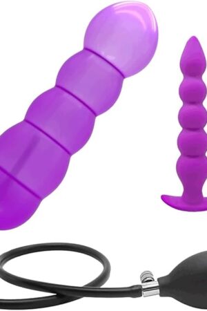 G Spot Anal Dildo Silicone Inflatable Butt Plug, Sex Toys with Quick Release Valve Stretch for Women Men Plug Anal Purple Style A