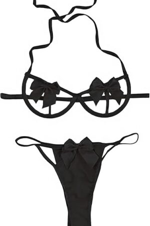 Women's Cut Out Halter Bra and Panty 2 Piece Lingerie Set