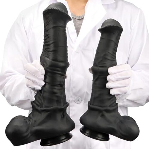 XXXL Black Giant Realistic Silicone Horse Cock Dildo, Animal Big Fake Penis Anal Dildos Butt Plug G-spot Vagina Prostatic Stimulation SM Orgasm Adult Sex Toy for Men Women Couple (Black-XXXL)