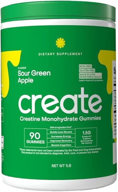 Creatine Monohydrate Gummies for Men & Women - Boost Focus, Strength, and Endurance, Anti-Melting Formula, Vegan, Gluten-Free, Non-GMO, 15 Gram Creatine per Gummy (Sour Green Apple, 90 ct)
