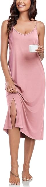 Women's Full Slips for Under Dress Spaghetti Straps Cami Slip Dresses Sexy V Neck Split Long Nightgowns