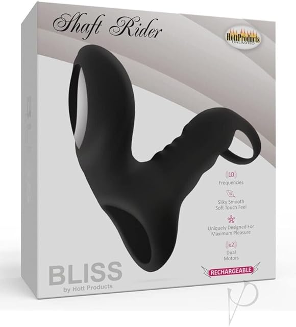 Bliss Shaft Rider Rechargeable Vibrating Cock Ring - Black