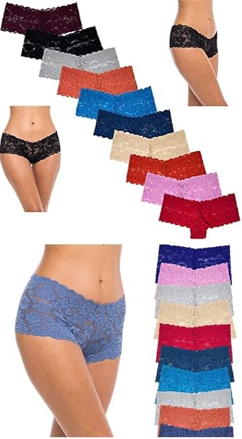 Women's 10 Pack Lace Hipster Panties | Ultra Soft & Stretchy Hallowed Out Lace Seamless Panties