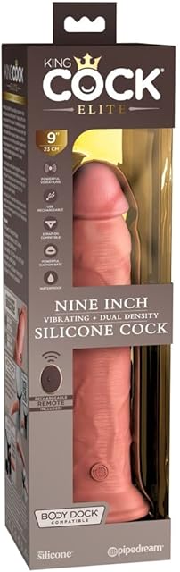 King Cock Elite 9" Vibrating Silicone Dual Density Cock Dildo - Light Flesh (with Remote)