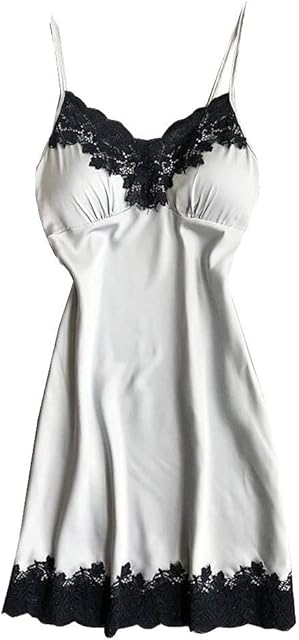 Dresses for Women Sexy Spaghetti Strap Lace Trim Dresses Nightgown Sleep Deep V-Neck Dress Chemise Babydoll Lingerie Dress