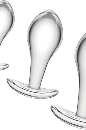 Glass Anal Trainer Set 3 Pcs Anal Plugs with Boat-Shaped Safety Base Crystal Butt Plug Anal Sex Toy Suitable for Beginners for Anal Training (Clear)