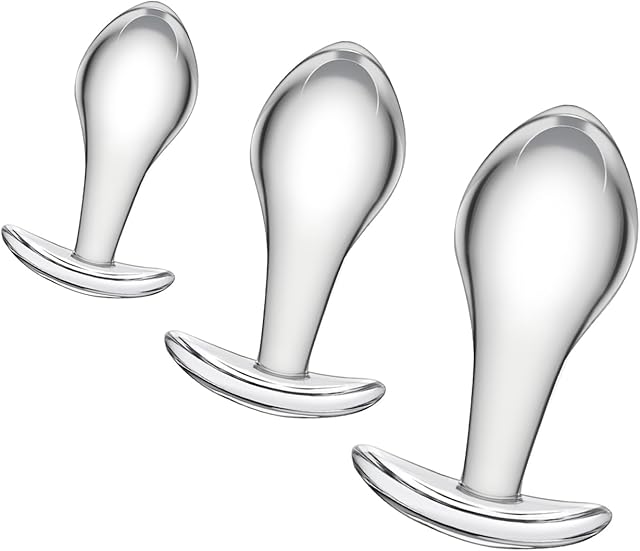 Glass Anal Trainer Set 3 Pcs Anal Plugs with Boat-Shaped Safety Base Crystal Butt Plug Anal Sex Toy Suitable for Beginners for Anal Training (Clear)