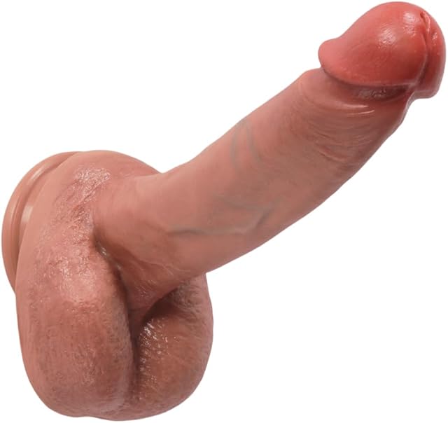 Insertable 6 Inch (Total 7 inch) Ultra-Realistic Dildo for Beginner: Non-Porous Silicone, with Strong Suction Cup - Ideal Adult Penis Toy for Women, Gay, and Couples - Consoladores Lossless No09