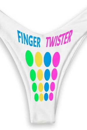Finger Twister Custom Personalized bikini Thong Printed Sexy Fun Funny bikini Thong Lingerie (M, Panties, White)