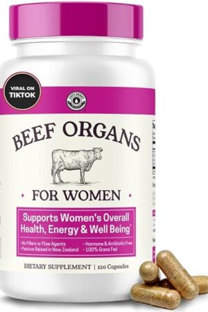 Beef Organ Supplement for Women - Beef Liver, Kidney, Heart and Uterus Tissue, Supports Women's Overall Energy and Health - Pasture Raised in New Zealand - No Fillers or Flow Agents - 120 Capsules